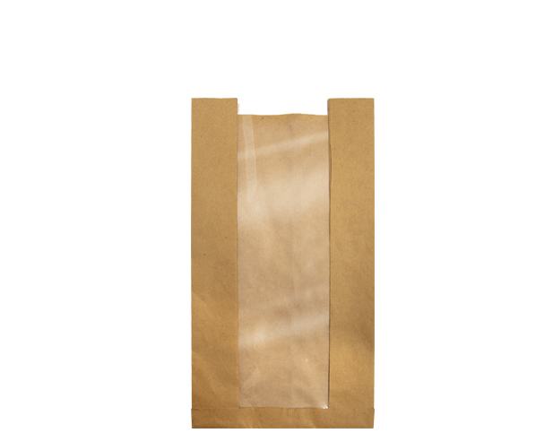 Brown Paper Bread Bag with Window 390 x 200 +100mm 500/ctn