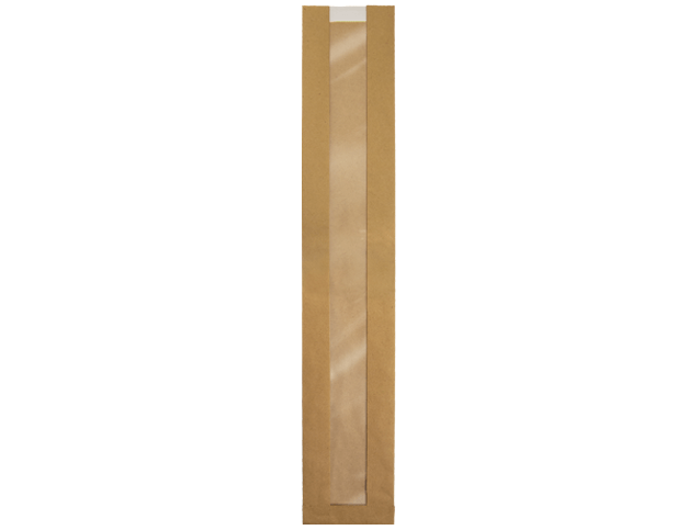 Brown Paper Bread Stick Bag with Window 620 x 100 + 60mm 500/ctn