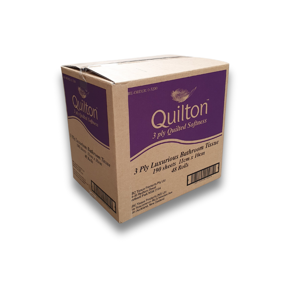 Quilton 3ply Premium Individually Wrapped Toilet Paper 190 sheets 48 rolls per carton