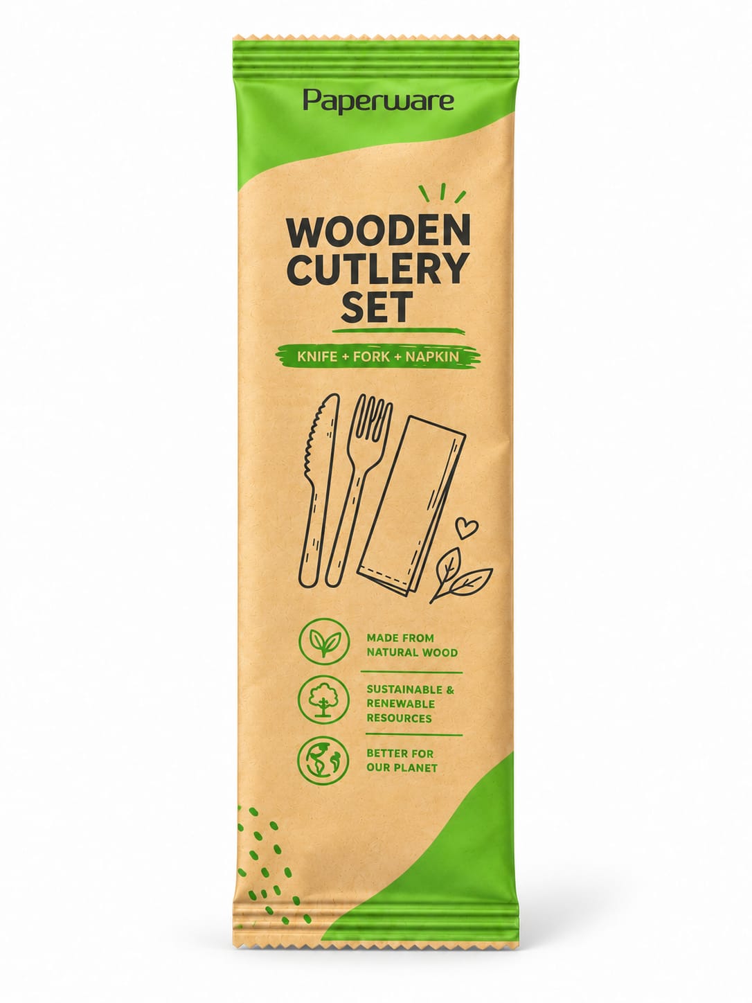Coated Wooden Cutlery Combo Knife/Fork/Napkin Set 400/ctn
