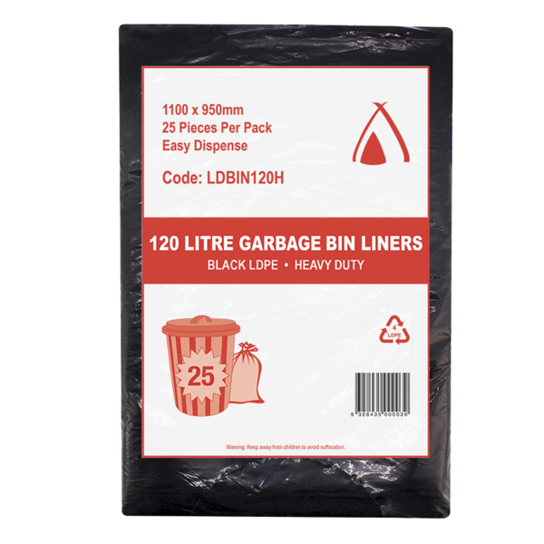 120L Black Heavy Duty Garbage Bags Easy Dispense 200/ctn