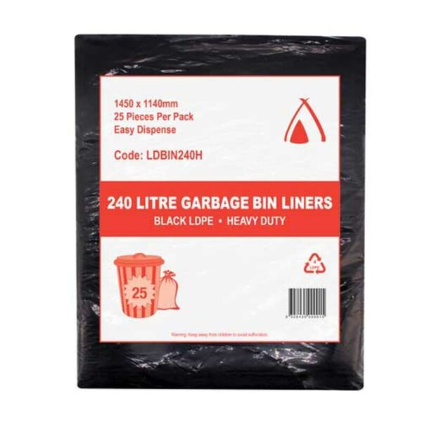 240L Heavy Duty Black Garbage Bags Easy Dispense 100/ctn