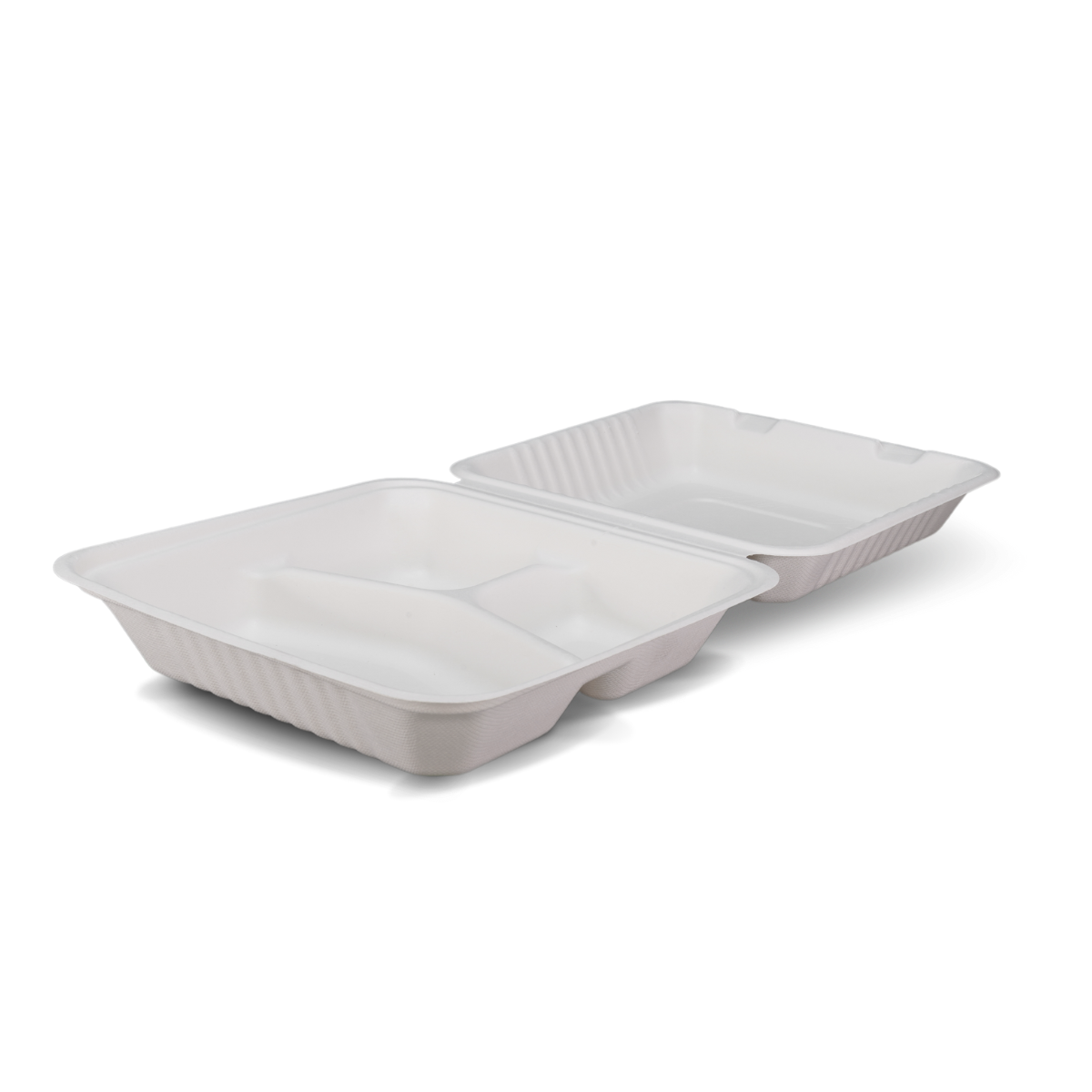 9" 3 Compartment Sugarcane Clamshell 230 x 230 x 58mm 200/ctn