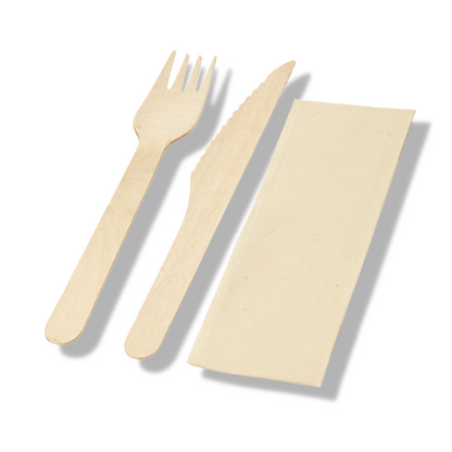 Coated Wooden Cutlery Combo Knife/Fork/Napkin Set 400/ctn