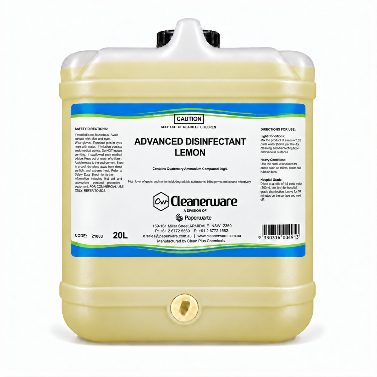 Disinfectant Lemon fragrance quaternary based 20 Ltr