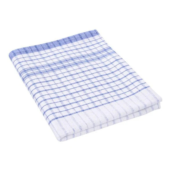 Tea towel cotton 465mm x 770mm blue check 50/pack