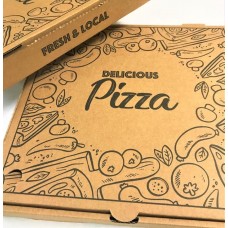 15 Inch Brown 'Delicious Pizza' Printed Australian Made Pizza Boxes - 50 Pieces