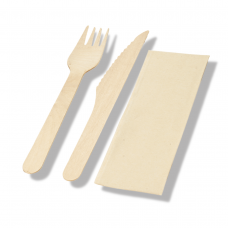 Wooden Cutlery Combo- Knife/ Fork/ Napkin packs 250/ctn
