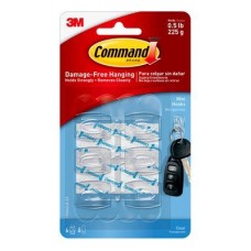 Command Mini Clear Hooks. 6hooks + 8 strips
1/pk