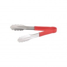Tongs; stainless steel colour coded - red 230mm