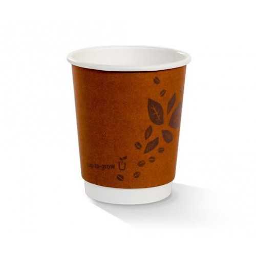 Coffee Cups; double wall PLA brown printed 'Cup to grow' 8oz 500/ctn